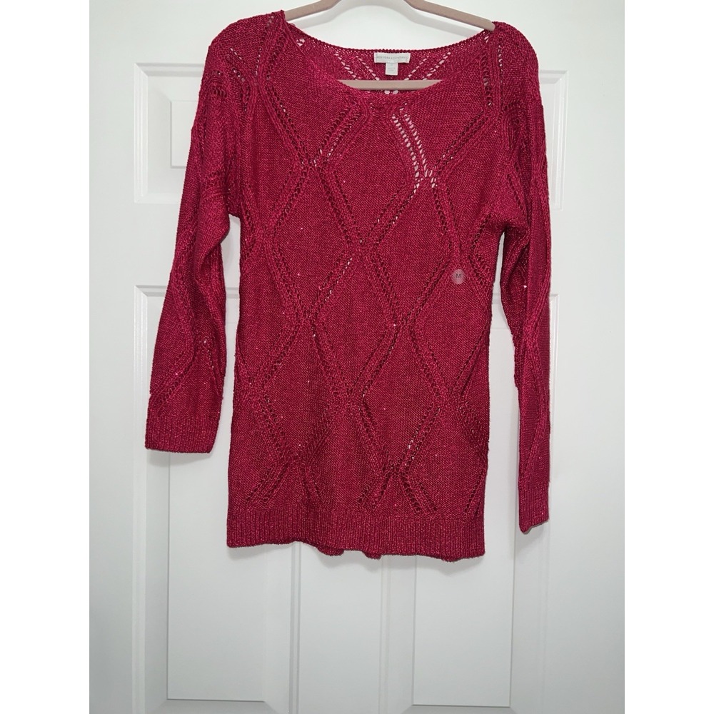 NWT New York & Company Women's Medium Fuschia Pink Sparkle Knit Pullover Sweater